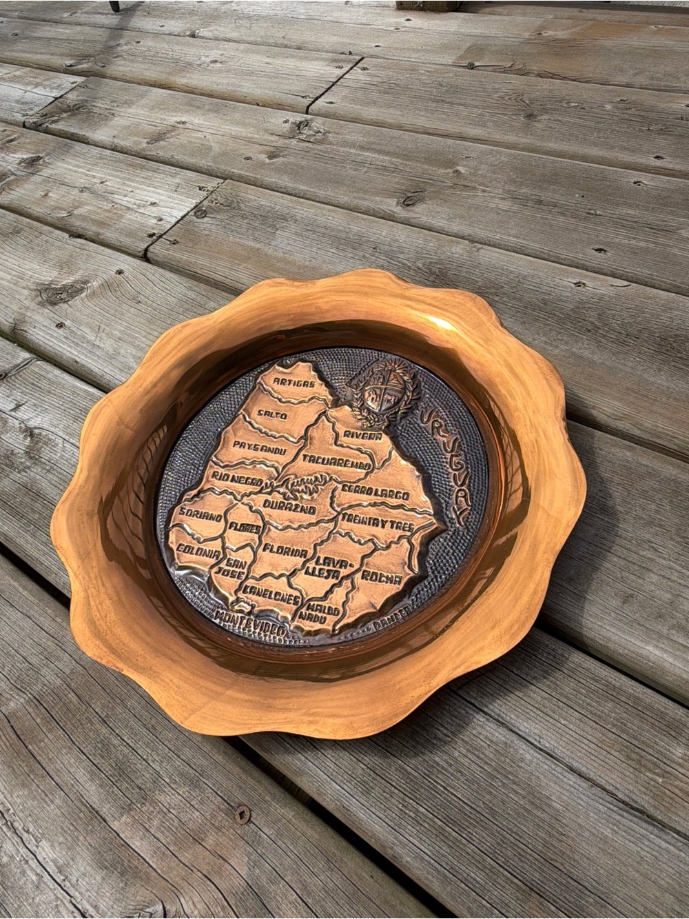 Vintage Uruguay Relief Map Wall Plaque Copper Tone 13" Hanging Decor